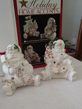 Belk Holiday Home Accents Porcelain Santa Tealite Holder SET OF 2